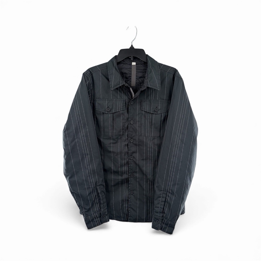 Vtg Lululemon Black Gray Striped 180 Reversible Quilted Shirt Jacket Mens M 2012